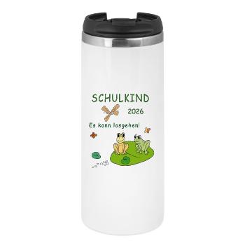 Schulkind 2026 Froschfreude - Thermobecher - Weiß - Vorne