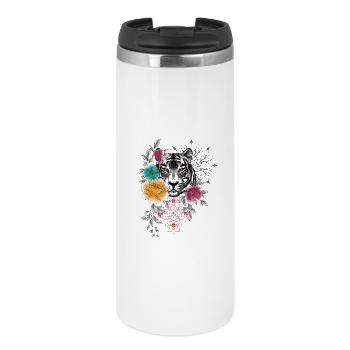 Florales und dekoratives Tigerkopf-Design in Coule - Thermobecher - Weiß - Vorne