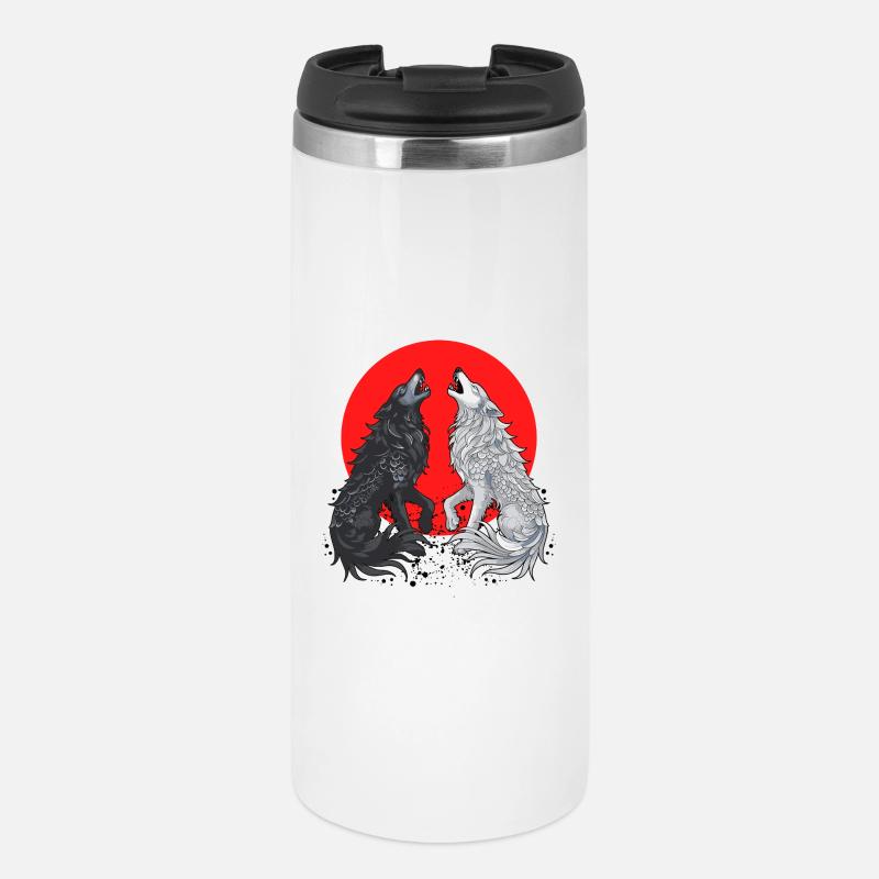 Black and Grey Dragon Wolf - Thermal Cup - white