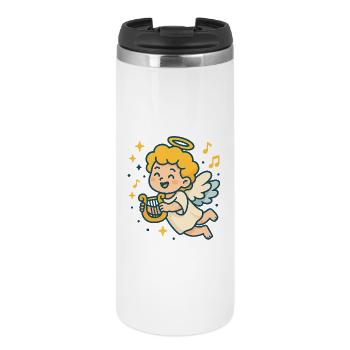 Cute Angel Playing Harp Design - Thermal Cup - white - Front