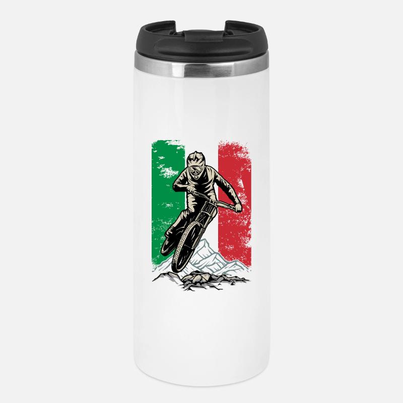 Mountainbiker mit italienischer Flagge - Thermobecher - Weiß