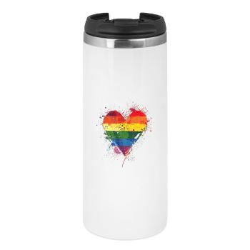 Abstraktes Regenbogenherz mit Tintenspritzern - Pride - Thermobecher - Weiß - Vorne