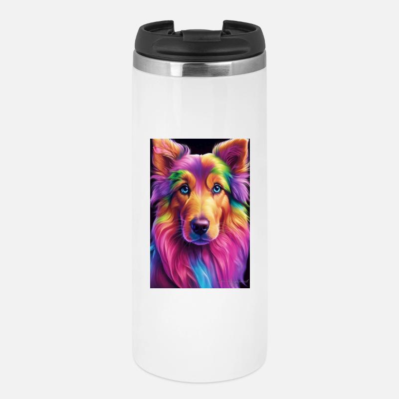 Rainbow Collie-Porträt - Thermobecher - Weiß