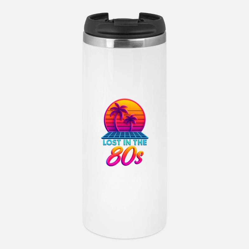 Neon 80er Retro Sonnenuntergang - Thermobecher - Weiß