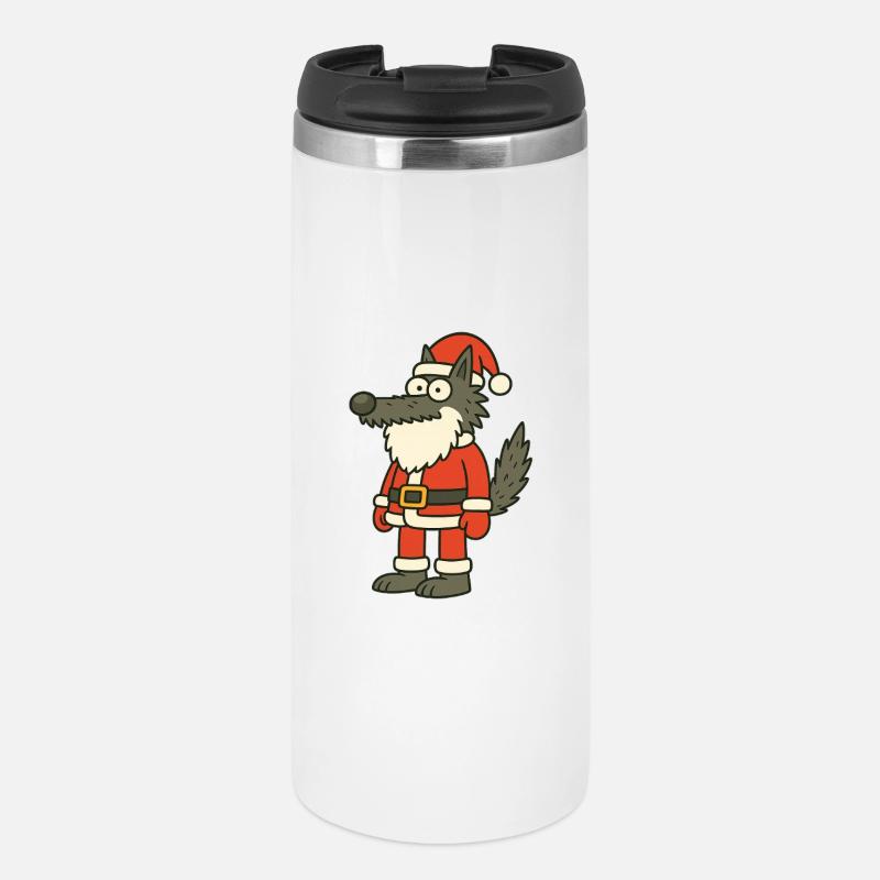 Weihnachtswolf Cartoon Santawolf - Thermobecher - Weiß