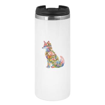 Fuchs Silhouette Blumen - Thermobecher - Weiß - Vorne