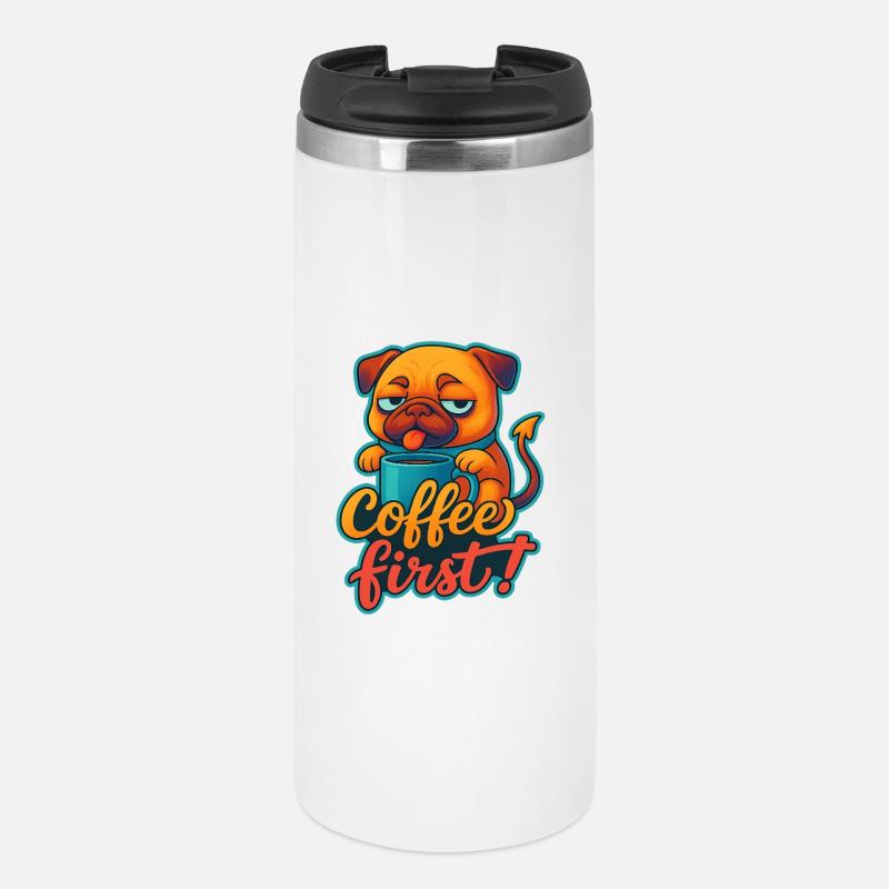 Chien fatigué avec tasse à café - Mug isotherme - blanc