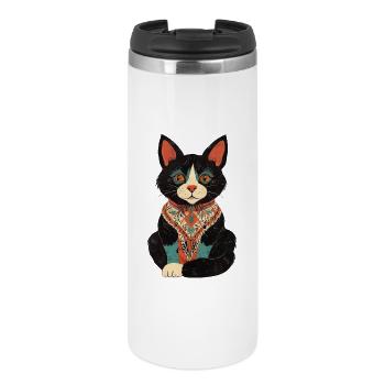 Bunte Katze mit böhmischem Bandana - Thermobecher - Weiß - Vorne