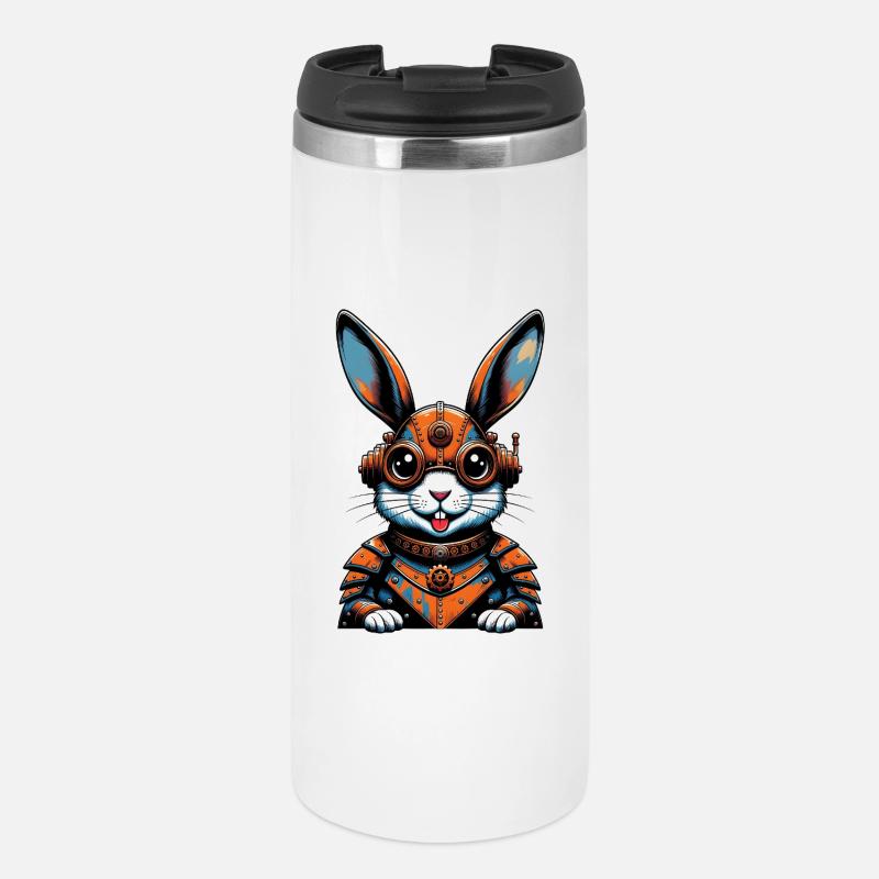 Steampunk-Hase in Orange Gear - Thermobecher - Weiß