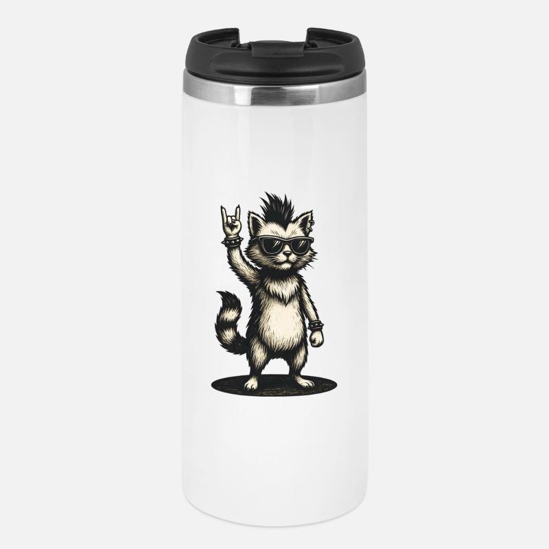 Chat à bascule avec crête et lunettes de soleil - Mug isotherme - blanc
