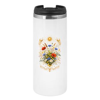 Mystischer Wildblumenstrauß Sonne Mond Floral  - Thermobecher - Weiß - Vorne