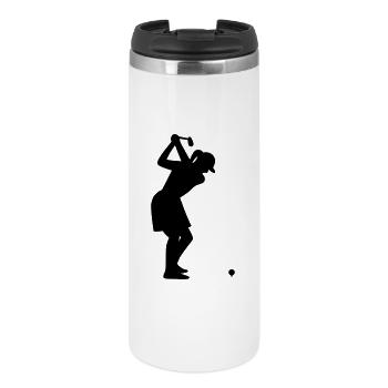 Golferin mit Golfball beim Abschlag - Thermobecher - Weiß - Vorne
