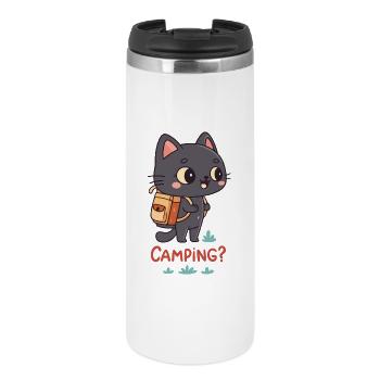 Kawaii Camping Katze und Rucksack - Thermobecher - Weiß - Vorne