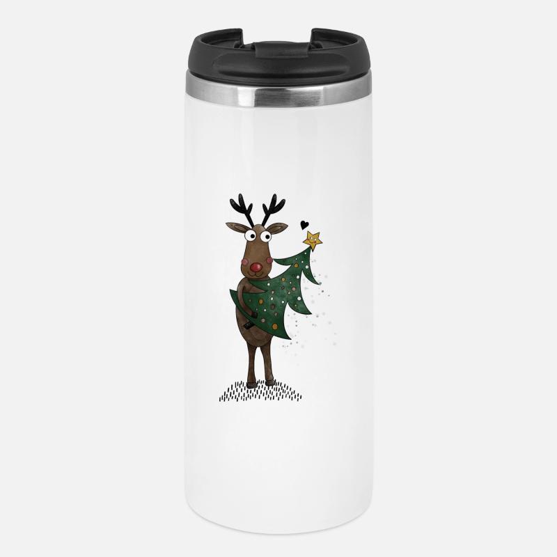 Rentier mit Weihnachtsbaum - Thermobecher - Weiß