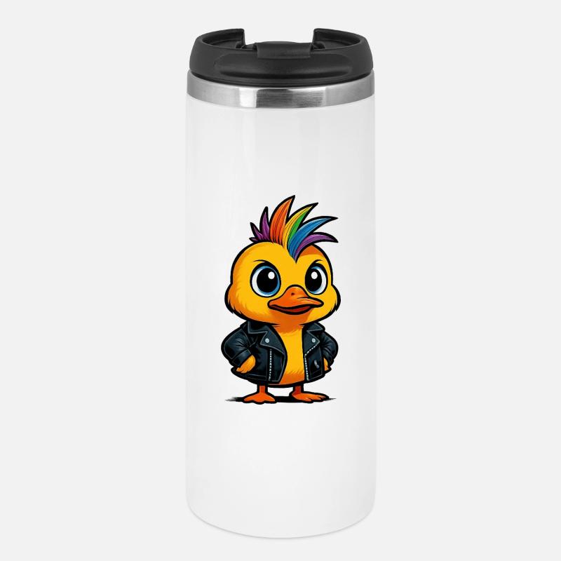 Rainbow Punk Duck Cartoon Design - Thermal Cup - white