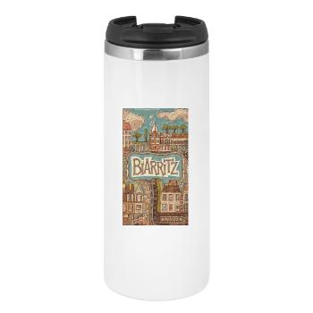 Biarritz Meer Retro Illustration Frankreich Stadt - Thermobecher - Weiß - Vorne