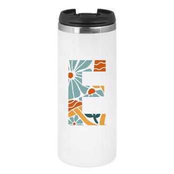 Buchstabe e Blumen groovy Geschenkidee - Thermobecher - Weiß - Vorne
