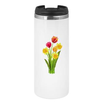 Tulipes et jonquilles colorées en guise de salut printanier - Mug isotherme - blanc - Devant
