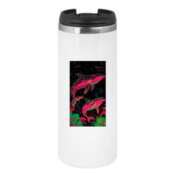 Des baleines au cosmos néon dans la mer des étoiles - Mug isotherme - blanc - Devant