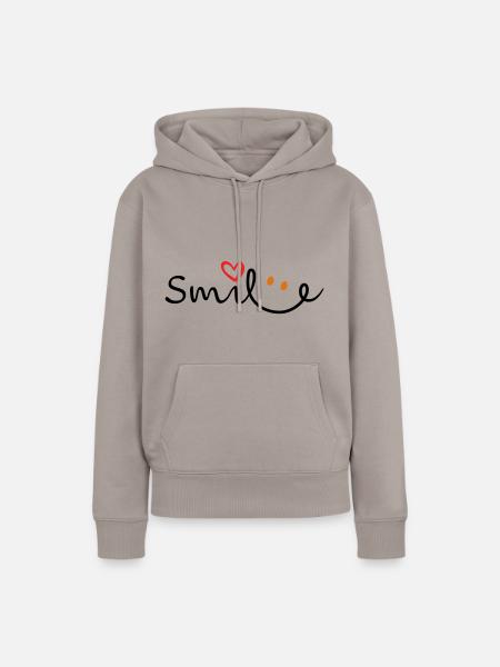Smile-Lächeln-Schriftzug - Frauen Premium Bio Hoodie - Taupe