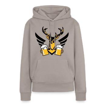 Schicker Hirsch Fluegel Mass Bier Bierkrug Wiesn D - Frauen Premium Bio Hoodie - Taupe - Vorne - Julia (174cm)