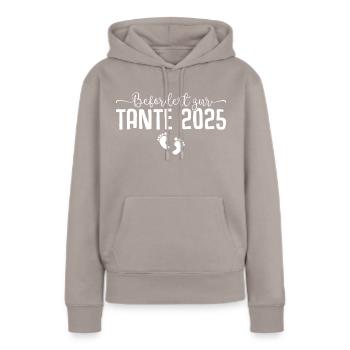 Befördert zur Tante 2025 Schwangerschaft verkünden - Frauen Premium Bio Hoodie - Taupe - Vorne - Julia (174cm)