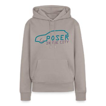 Poser in theCity - Frauen Premium Bio Hoodie - Taupe - Vorne - Julia (174cm)