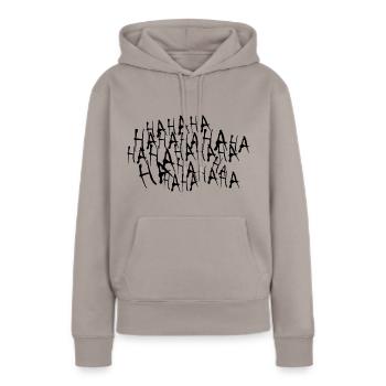 Haha un design fou - Sweat à capuche Premium bio Femme - taupe - Devant - Julia (174cm)