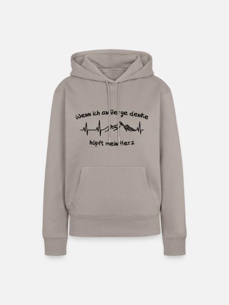 Wenn ich an Berge denke hüpft mein Herz - Berg - Frauen Premium Bio Hoodie - Taupe