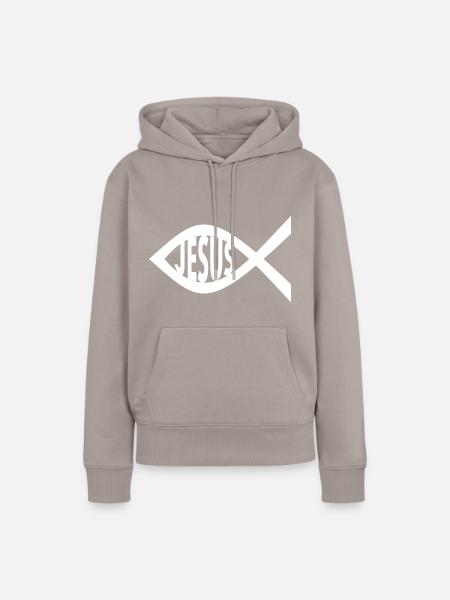 Jesus Fisch - Frauen Premium Bio Hoodie - Taupe