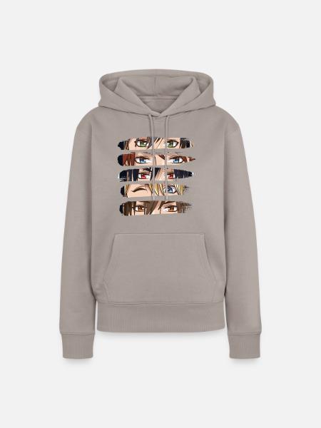 Anime-Gesichter - Kawaii Manga - Frauen Premium Bio Hoodie - Taupe