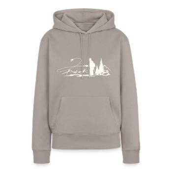 Pêche à la mouche dans le Sauerland - Sweat à capuche Premium bio Femme - taupe - Devant - Julia (174cm)