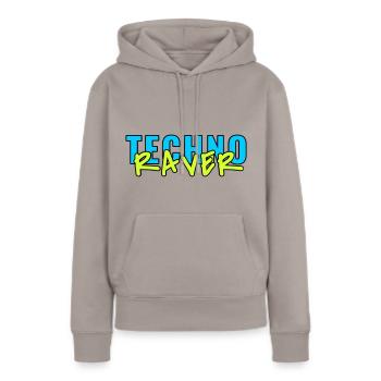 techno raver - Frauen Premium Bio Hoodie - Taupe - Vorne - Julia (174cm)