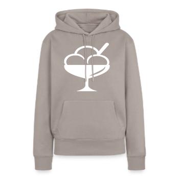 Gobelets - Sweat à capuche Premium bio Femme - taupe - Devant - Julia (174cm)