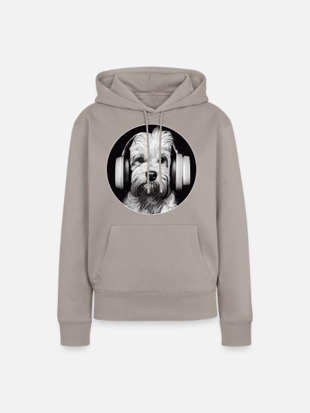 Hund DJ Kopfhörer - Frauen Premium Bio Hoodie - Taupe