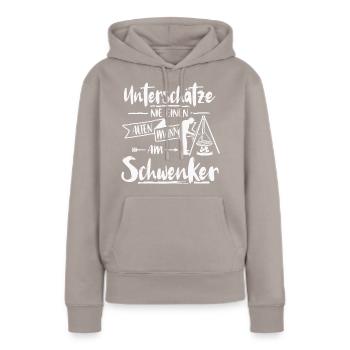 Saarländer Mann schwenker Saarland Shirt - Frauen Premium Bio Hoodie - Taupe - Vorne - Julia (174cm)