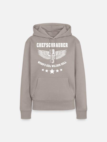 Schrauber Spruch Geil Chefschrauber - Frauen Premium Bio Hoodie - Taupe