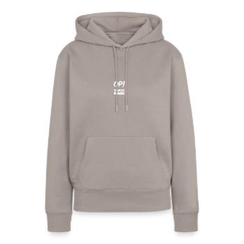Opi Power - Frauen Premium Bio Hoodie - Taupe - Vorne - Julia (174cm)
