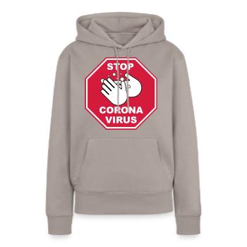 Arrêtez le virus Corona - Sweat à capuche Premium bio Femme - taupe - Devant - Julia (174cm)