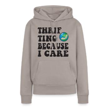 Thrifting. Because I care. - Frauen Premium Bio Hoodie - Taupe - Vorne - Julia (174cm)