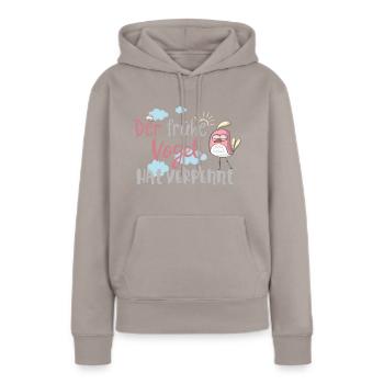 Morgenmuffel: Der frühe Vogel hat verpennt! - Frauen Premium Bio Hoodie - Taupe - Vorne - Julia (174cm)