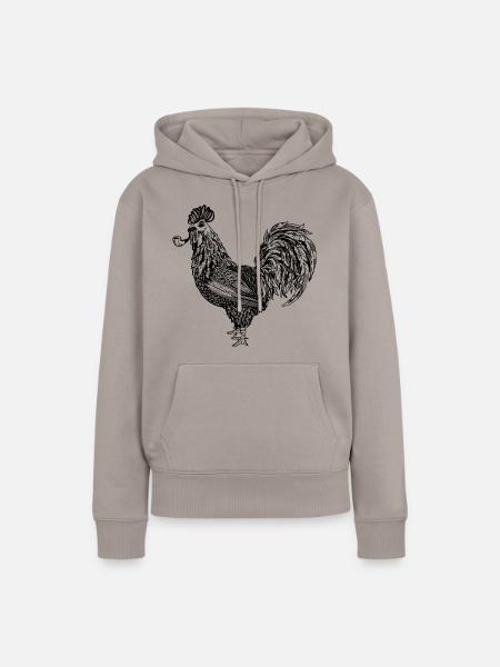 Hahn mit Pfeife - Frauen Premium Bio Hoodie - Taupe