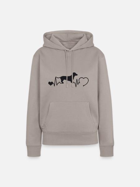Dackel mit Herzschlag - Frauen Premium Bio Hoodie - Taupe