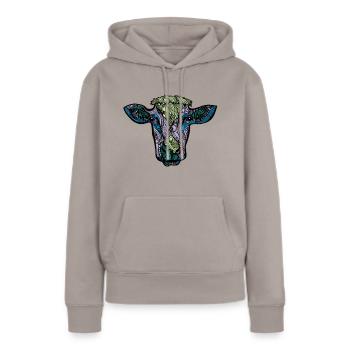Kuh - Frauen Premium Bio Hoodie - Taupe - Vorne - Julia (174cm)