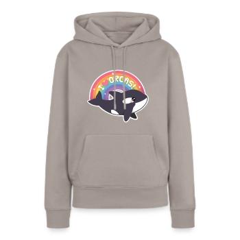 Mignon J’aime Orques Arc-en-ciel - Sweat à capuche Premium bio Femme - taupe - Devant - Julia (174cm)