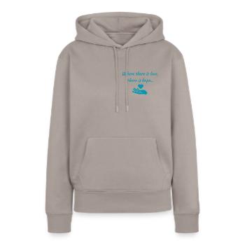 Hoffnung, Liebe - Frauen Premium Bio Hoodie - Taupe - Vorne - Julia (174cm)