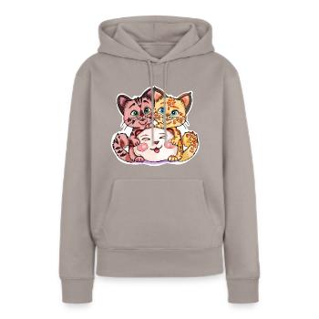 Zwei Kätzchen mit Stofftier - Frauen Premium Bio Hoodie - Taupe - Vorne - Julia (174cm)