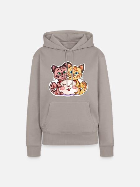 Zwei Kätzchen mit Stofftier - Frauen Premium Bio Hoodie - Taupe