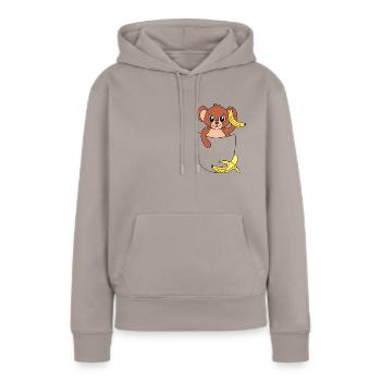 Singe dans la poche de poitrine – design animalier amusant - Sweat à capuche Premium bio Femme - taupe - Devant - Julia (174cm)