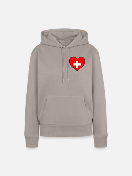 Schweiz Herzflagge - Frauen Premium Bio Hoodie - Taupe